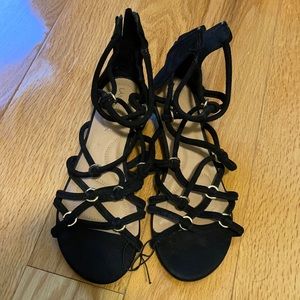Lane Bryant size 8W faux suede strappy zip up sandals